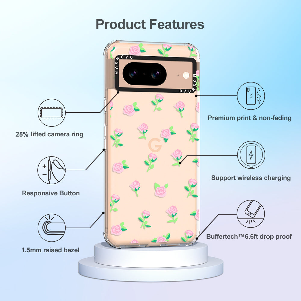 Pink Rose Floral Phone Case - Google Pixel 8 Case - MOSNOVO