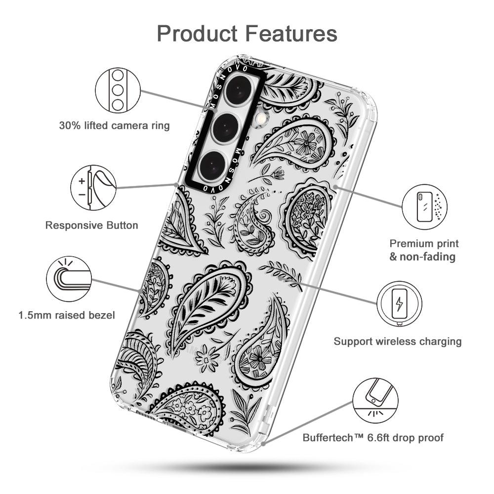 Black Paisley Phone Case - Samsung Galaxy S24 Plus Case - MOSNOVO