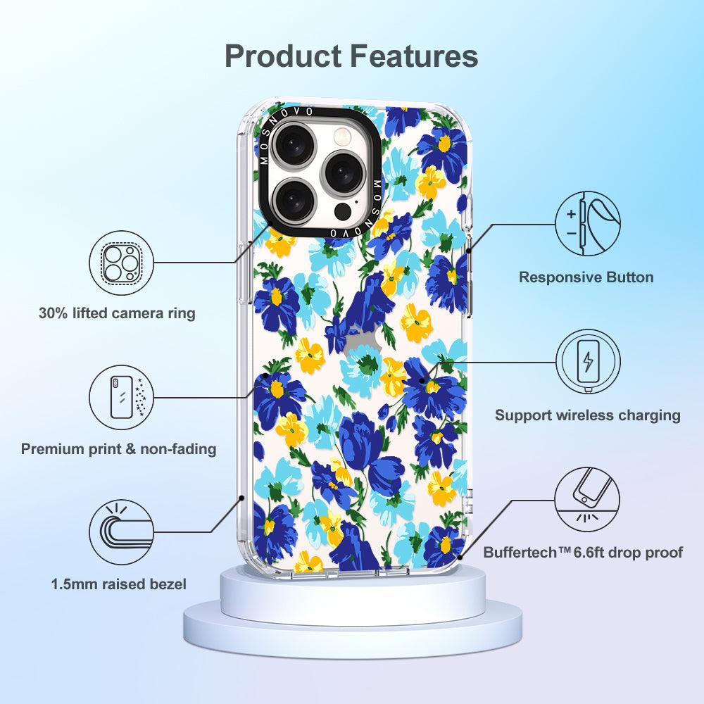 Vintage Blue Floral Phone Case - iPhone 15 Pro Max Case - MOSNOVO