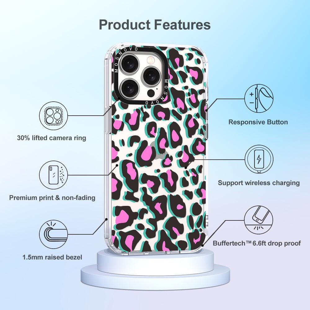 Hot Pink Leopard Print Phone Case - iPhone 15 Pro Max Case - MOSNOVO