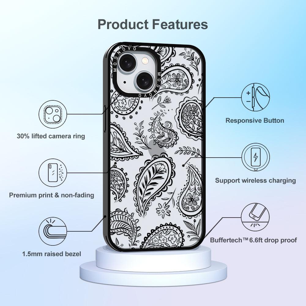 Black Paisley Phone Case - iPhone 15 Plus Case - MOSNOVO