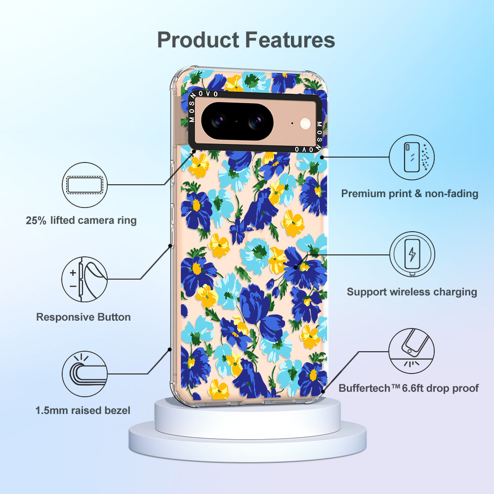 Vintage Blue Floral Phone Case - Google Pixel 8 Case - MOSNOVO