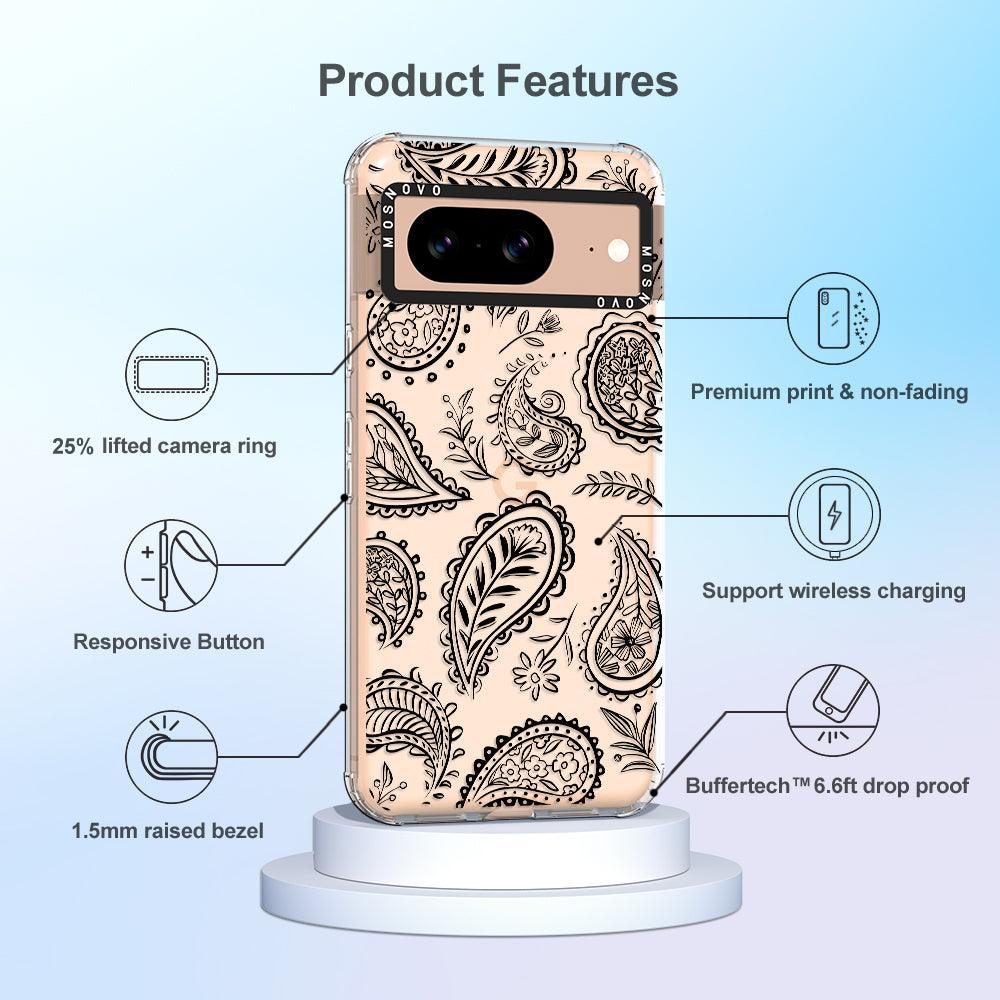 Black Paisley Phone Case - Google Pixel 8 Case - MOSNOVO