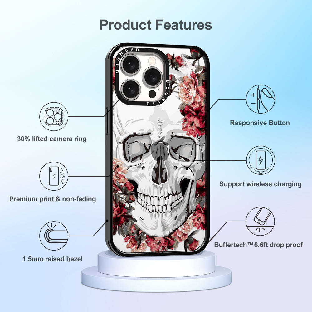 Red Flower Skull Phone Case - iPhone 15 Pro Max Case - MOSNOVO