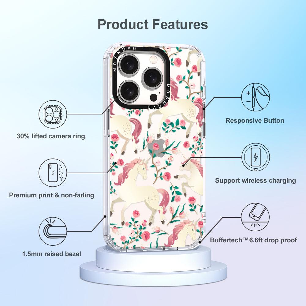 Unicorn with Floral Phone Case - iPhone 15 Pro Case - MOSNOVO