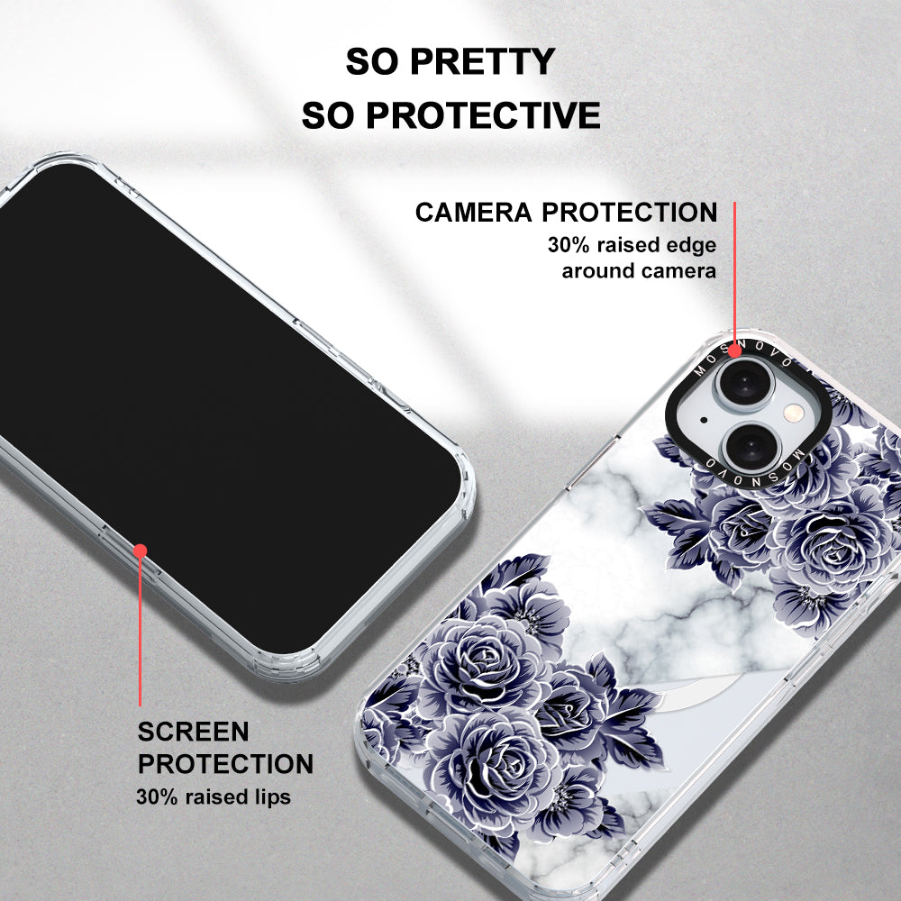 Purple Flower Marble Phone Case - iPhone 15 Case Clear With Magsafe