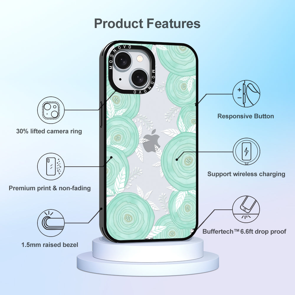 Mint Flower Phone Case - iPhone 15 Plus Case - MOSNOVO