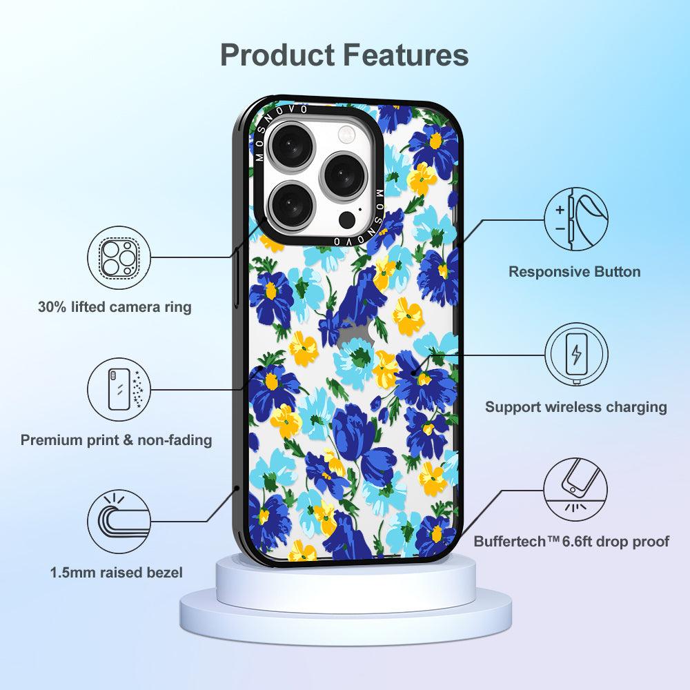 Vintage Blue Floral Phone Case - iPhone 15 Pro Case - MOSNOVO