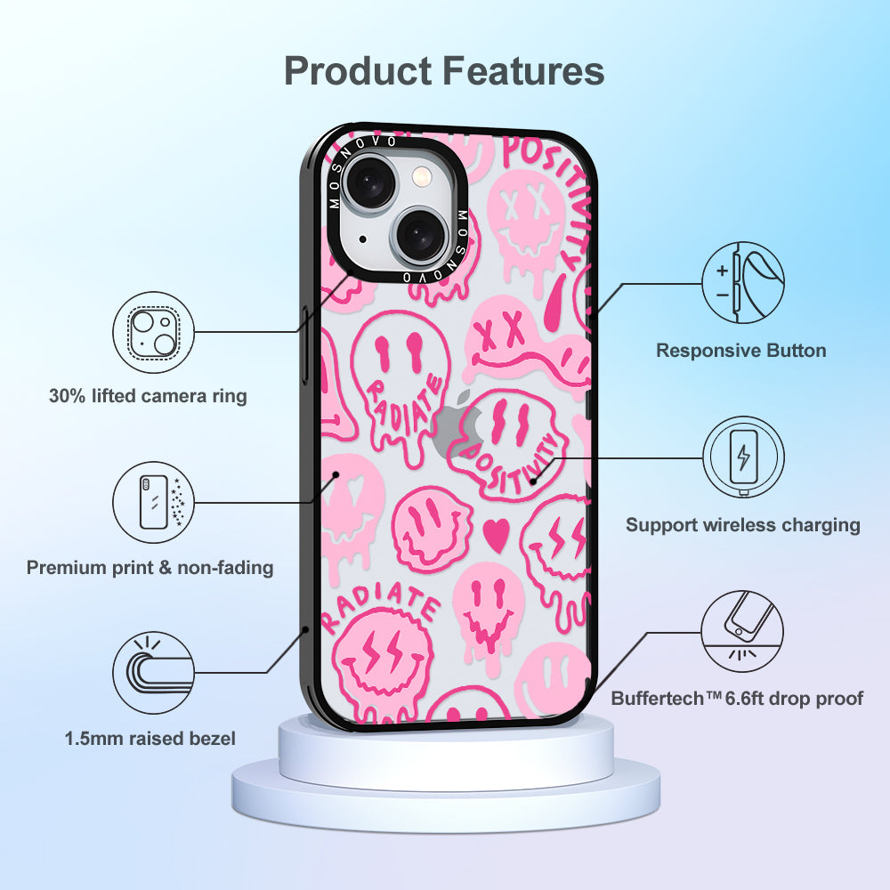 Pink Dripping Smiles Positivity Radiate Face Phone Case - iPhone 15 Case - MOSNOVO