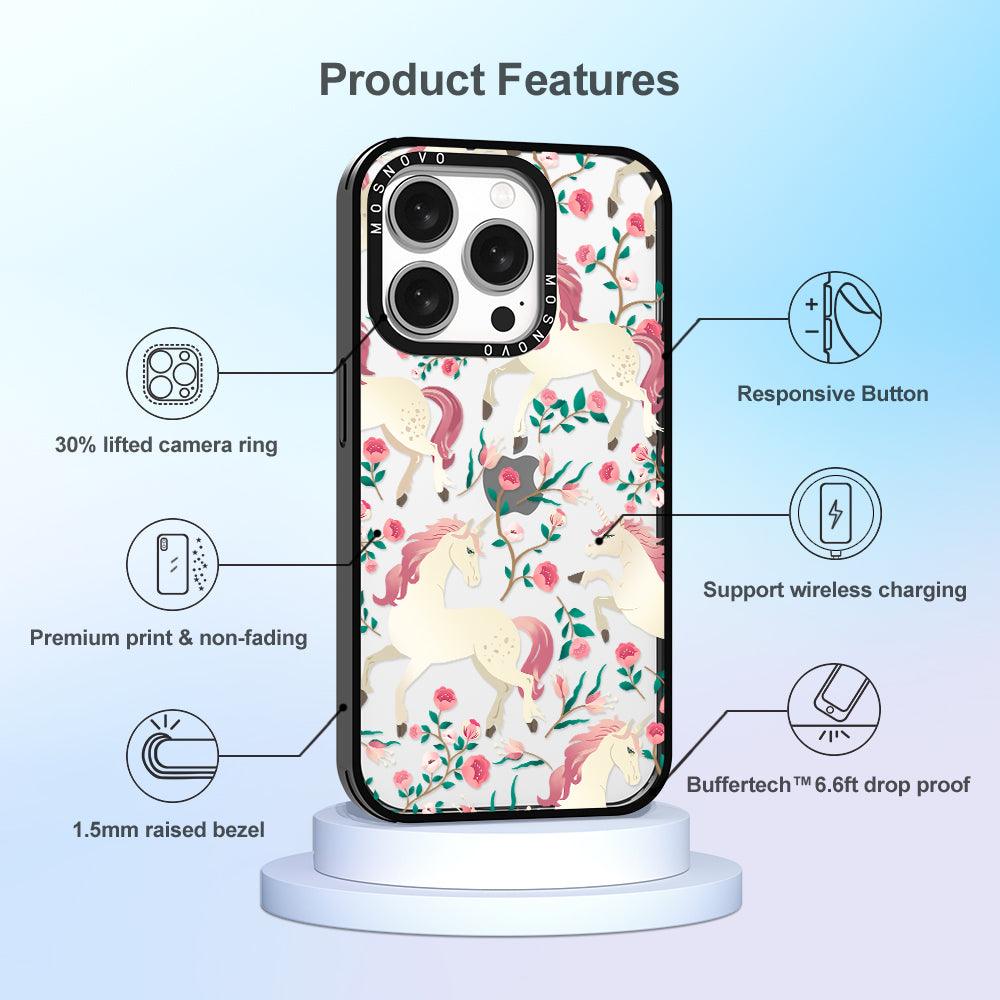 Unicorn with Floral Phone Case - iPhone 15 Pro Case - MOSNOVO