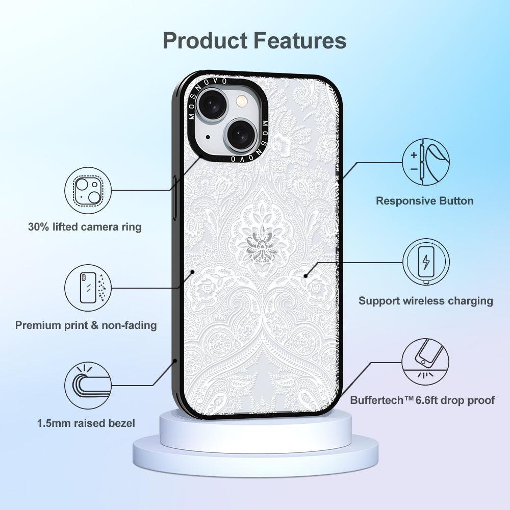 White Damask Phone Case - iPhone 15 Case - MOSNOVO