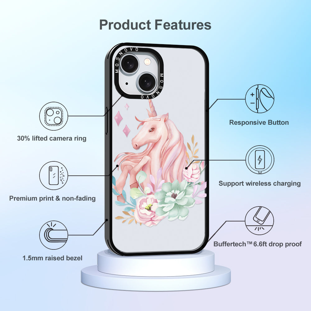 Elegant Flowers Unicorn Phone Case - iPhone 15 Case - MOSNOVO