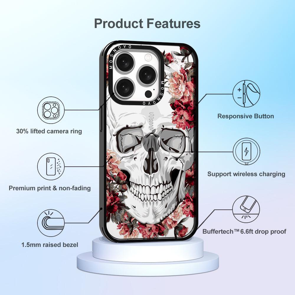 Red Flower Skull Phone Case - iPhone 15 Pro Case - MOSNOVO