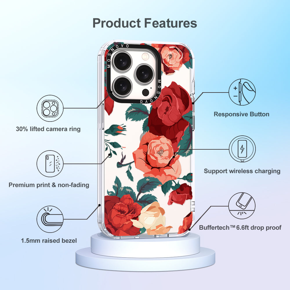 Vintage Red Rose Phone Case - iPhone 15 Pro Case - MOSNOVO