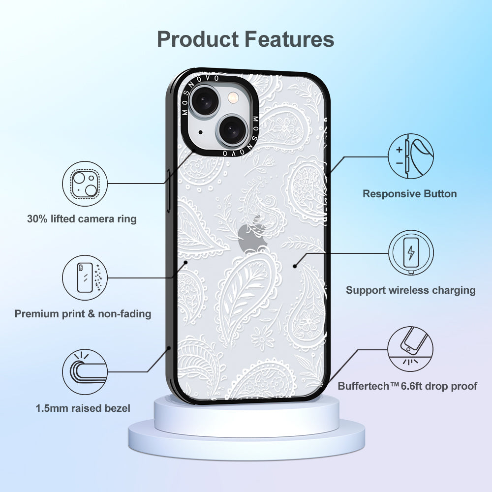 White Paisley Phone Case - iPhone 15 Case - MOSNOVO