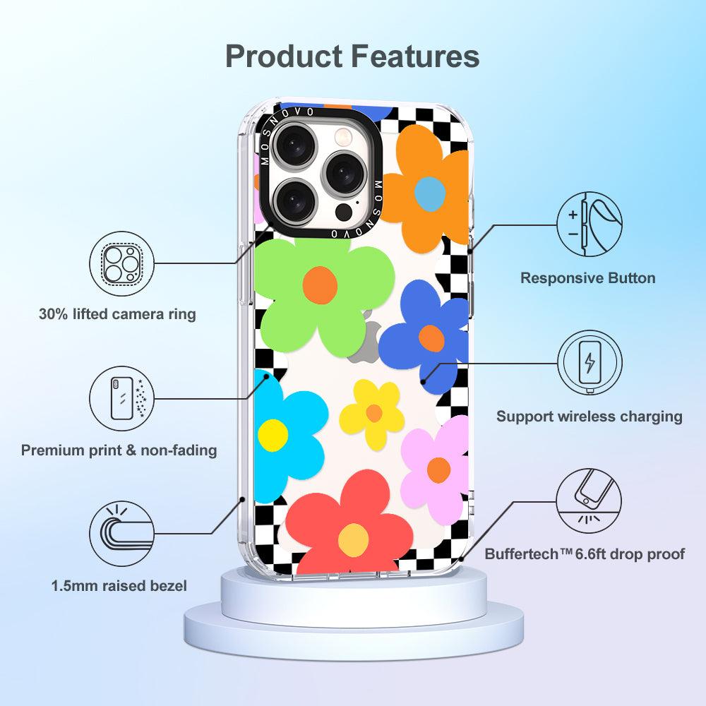 60's Checkered Floral Phone Case - iPhone 15 Pro Max Case - MOSNOVO