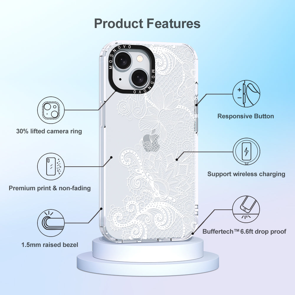 Lacy White Flower Phone Case - iPhone 15 Case Clear