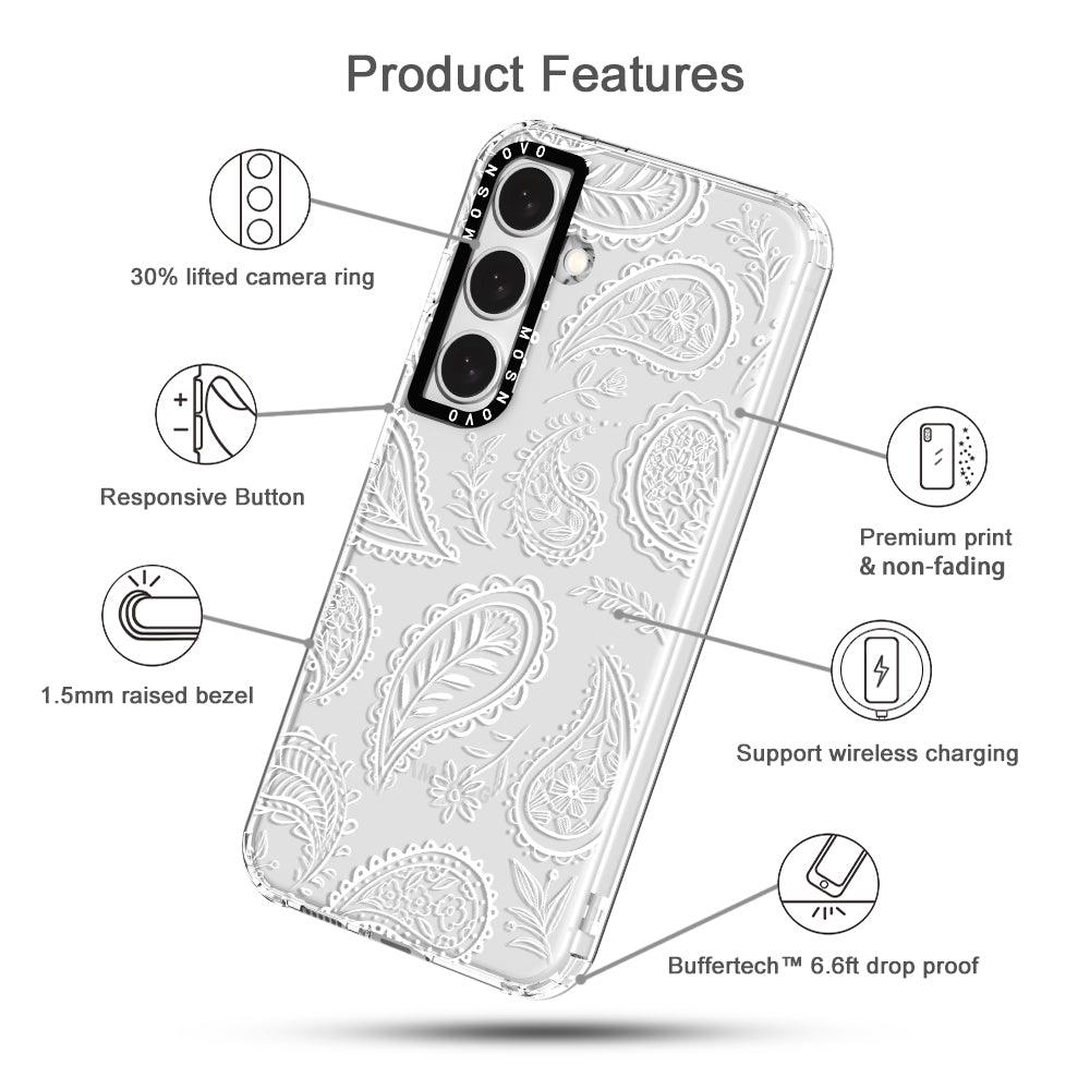 White Paisley Phone Case - Samsung Galaxy S24 Plus Case - MOSNOVO