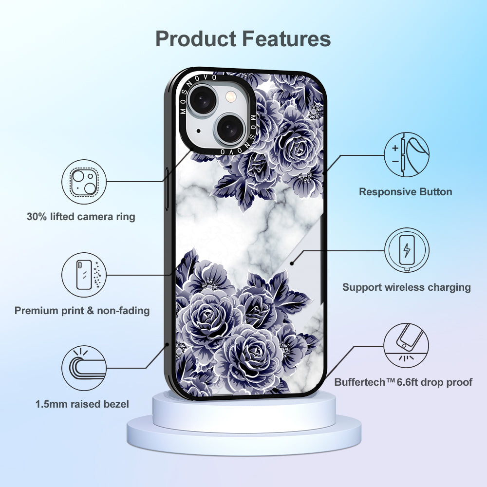 Purple Flower Marble Phone Case - iPhone 15 Case Black