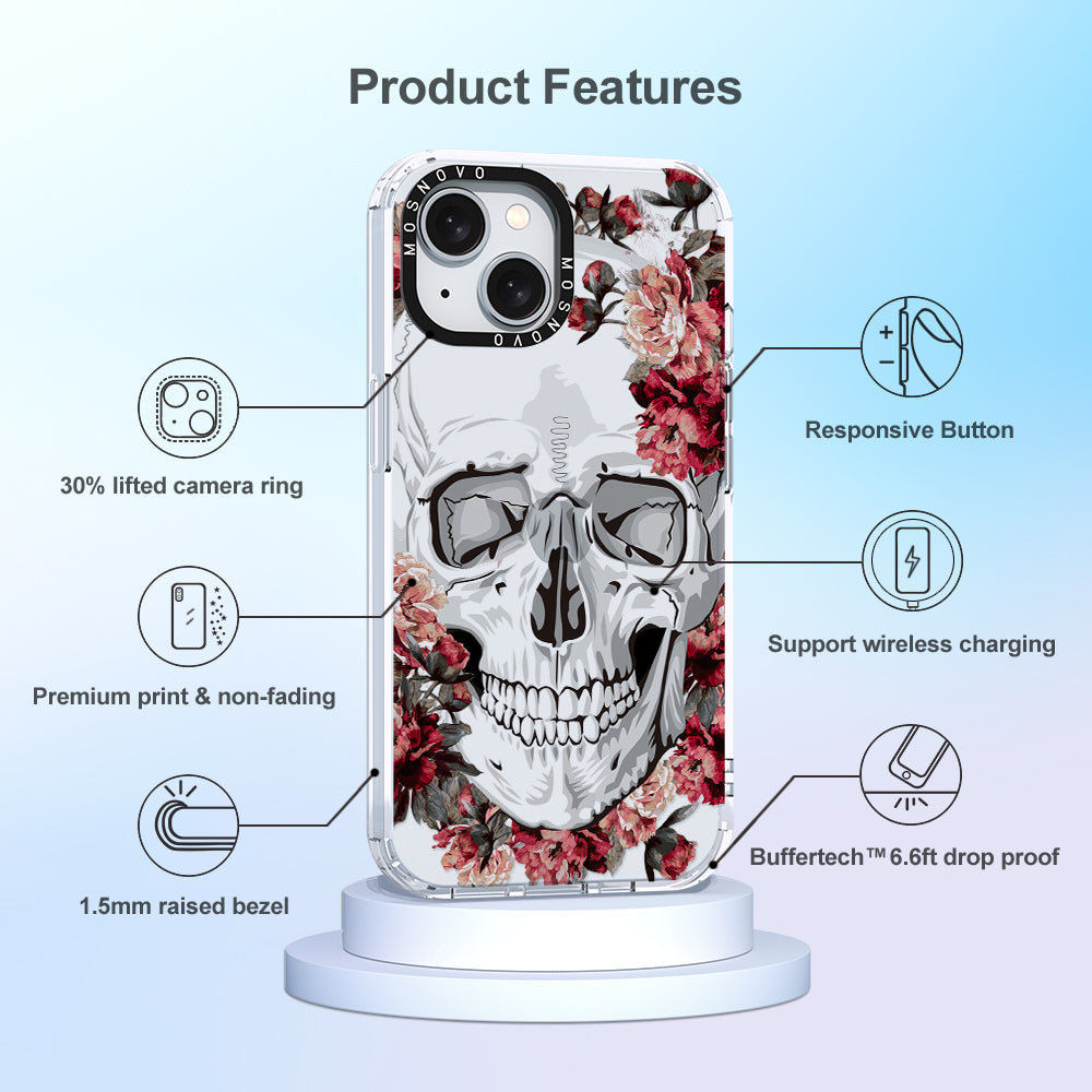 Red Flower Skull Phone Case - iPhone 15 Case - MOSNOVO