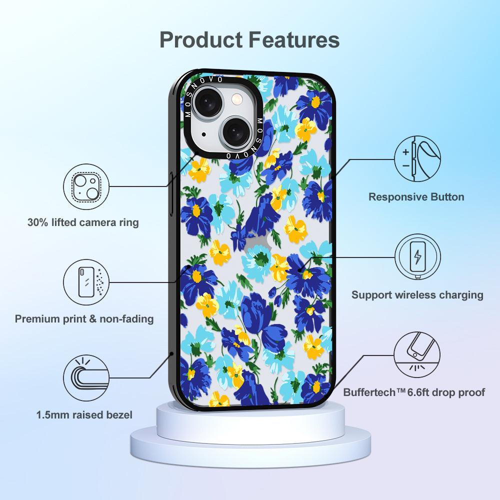 Vintage Blue Floral Phone Case - iPhone 15 Plus Case - MOSNOVO