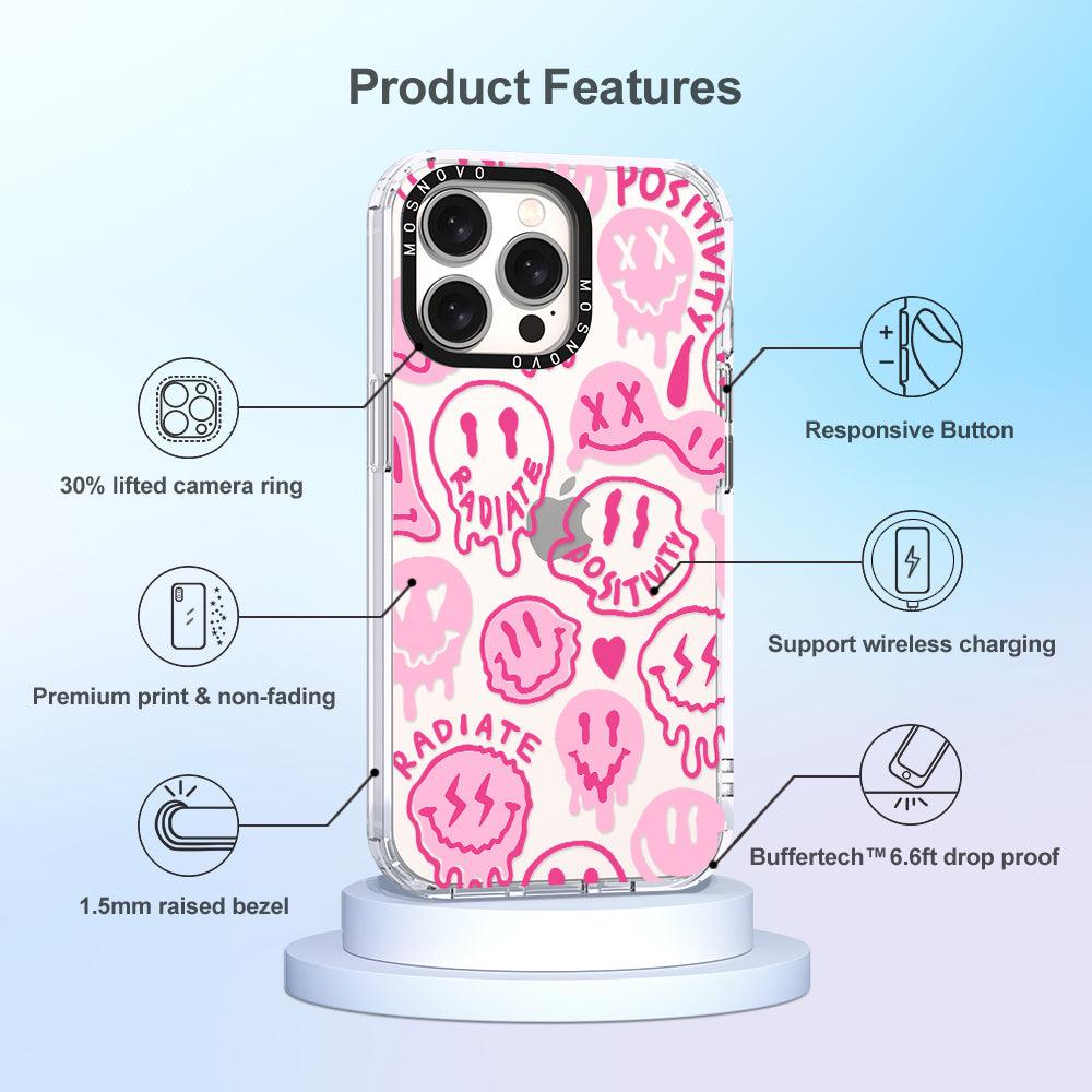 Pink Dripping Smiles Positivity Radiate Face Phone Case - iPhone 15 Pro Max Case - MOSNOVO