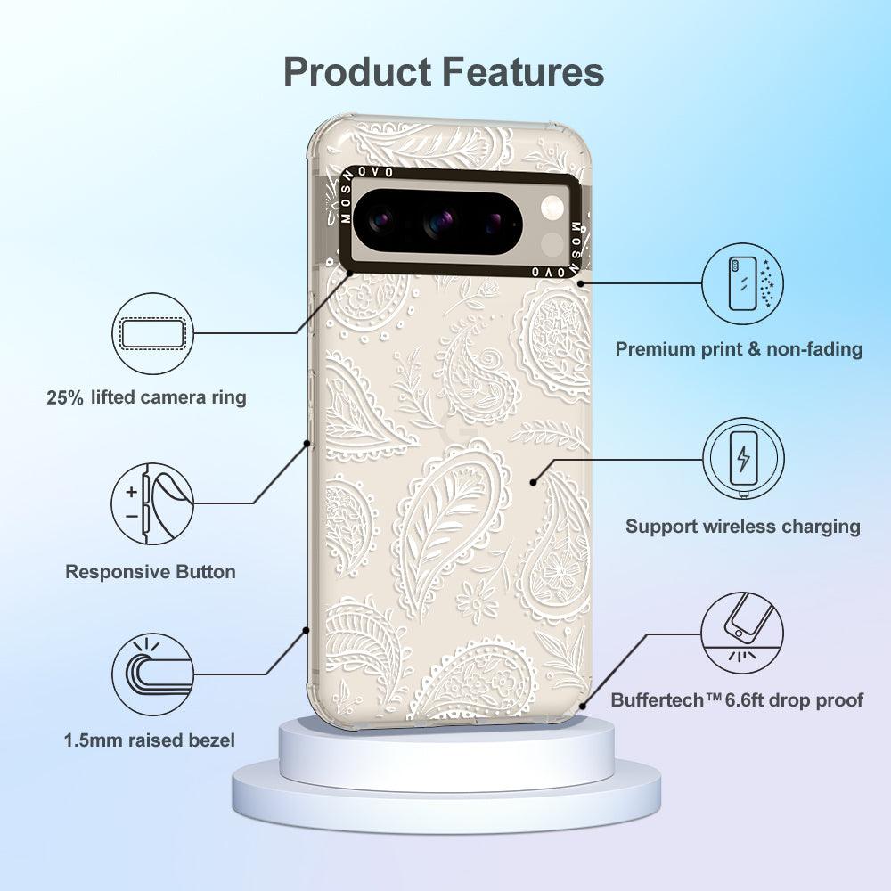 White Paisley Phone Case - Google Pixel 8 Pro Case - MOSNOVO