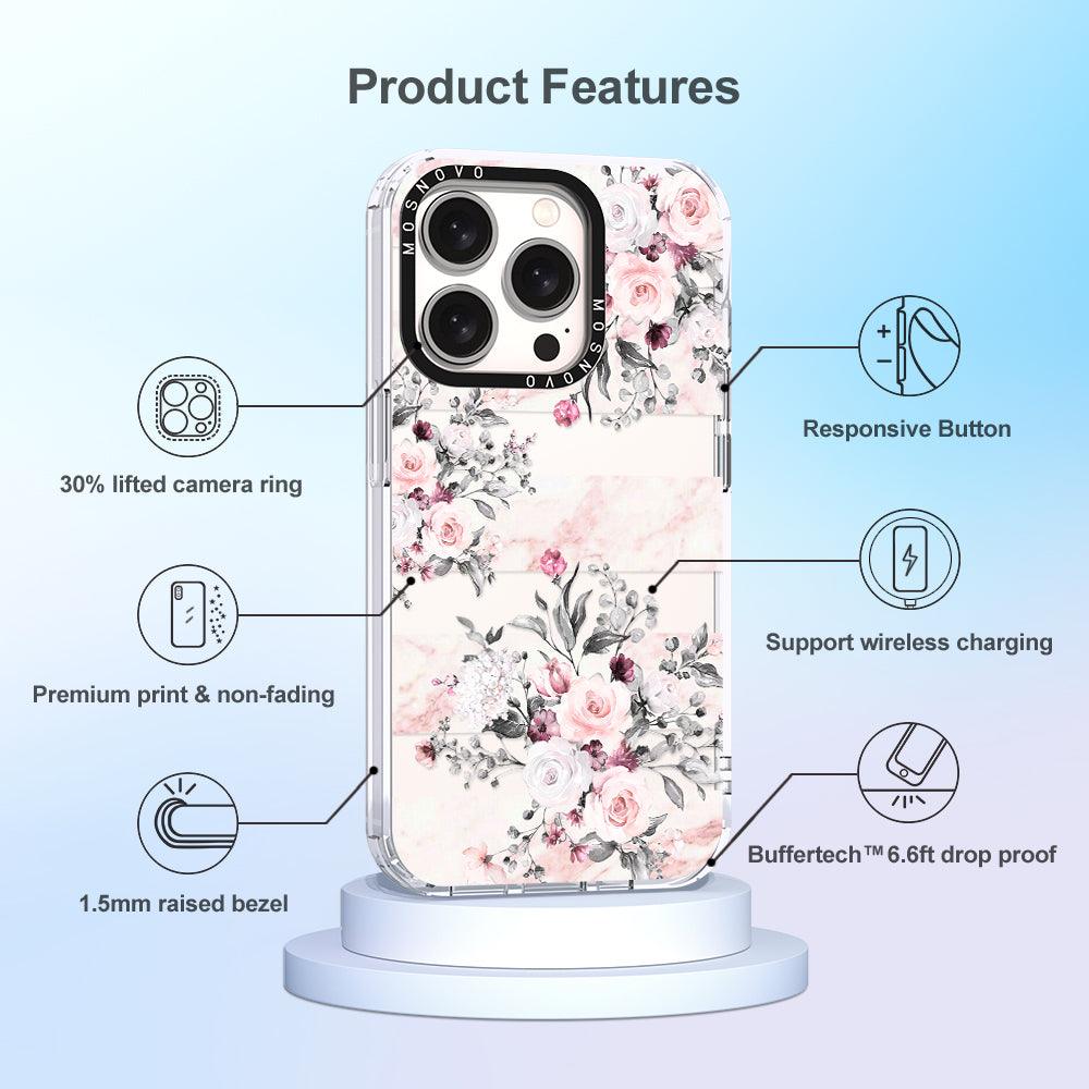 Pink Marble Flowers Phone Case - iPhone 15 Pro Case - MOSNOVO