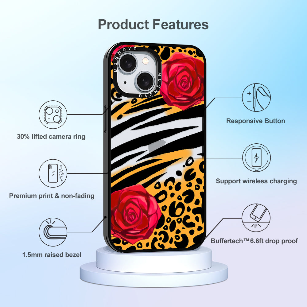 Wild Floral Leopard Phone Case - iPhone 15 Plus Case - MOSNOVO