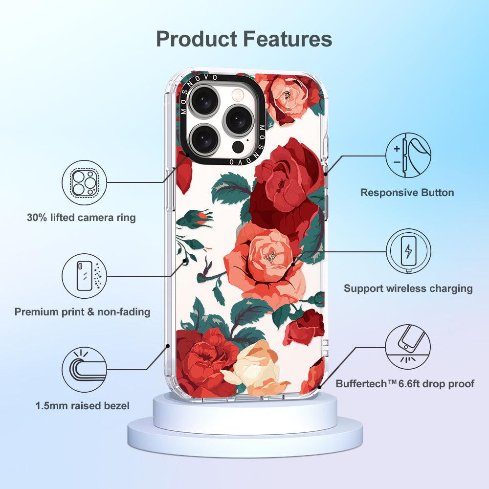 Vintage Red Rose Phone Case - iPhone 15 Pro Max Case - MOSNOVO