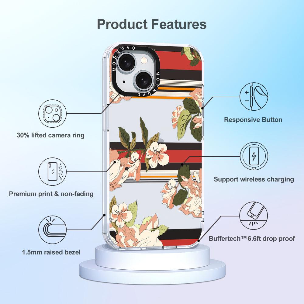 Classic Stripe Floral Phone Case - iPhone 15 Case - MOSNOVO