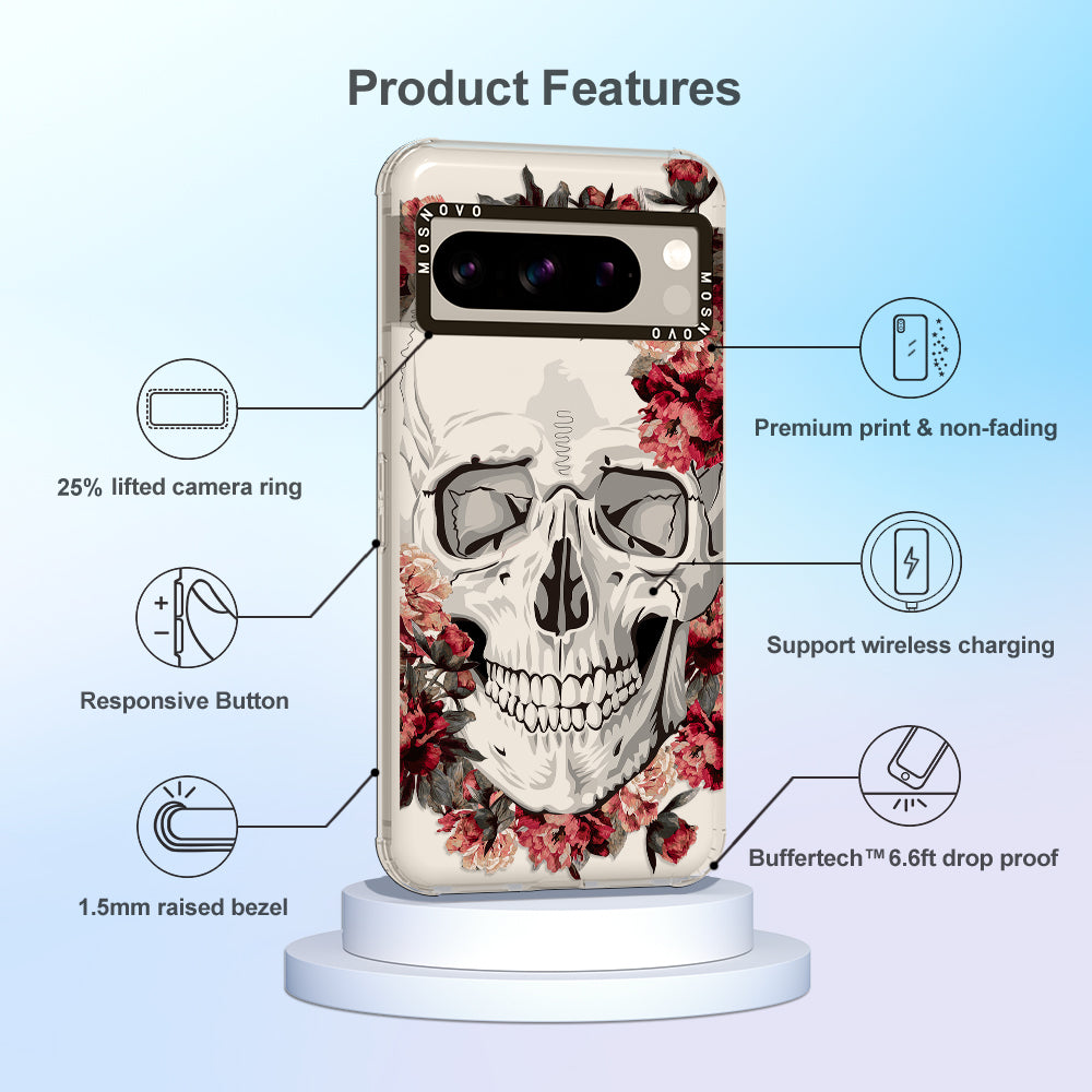 Red Flower Skull Phone Case - Google Pixel 8 Pro Case