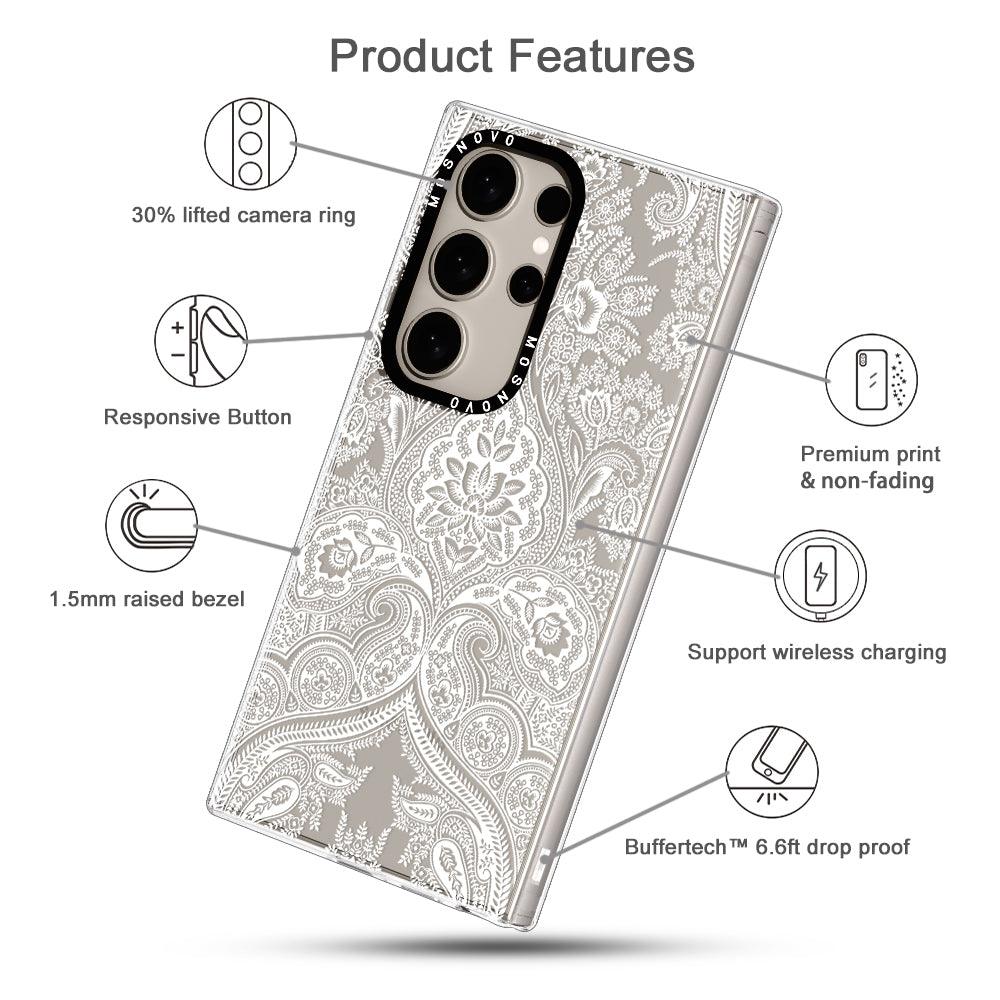 White Damask Phone Case - Samsung Galaxy S24 Ultra Case