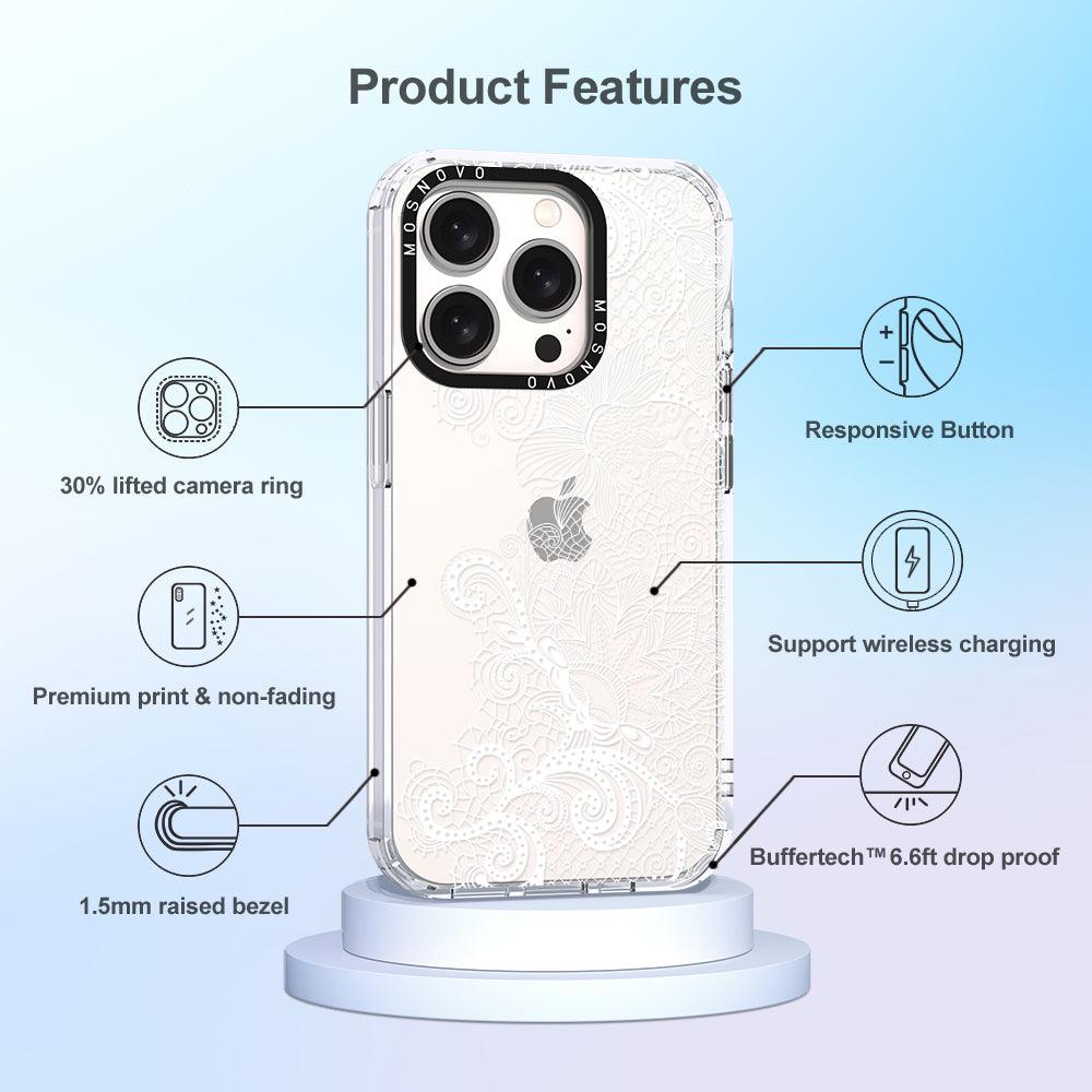 Lacy White Flower Phone Case - iPhone 15 Pro Case - MOSNOVO