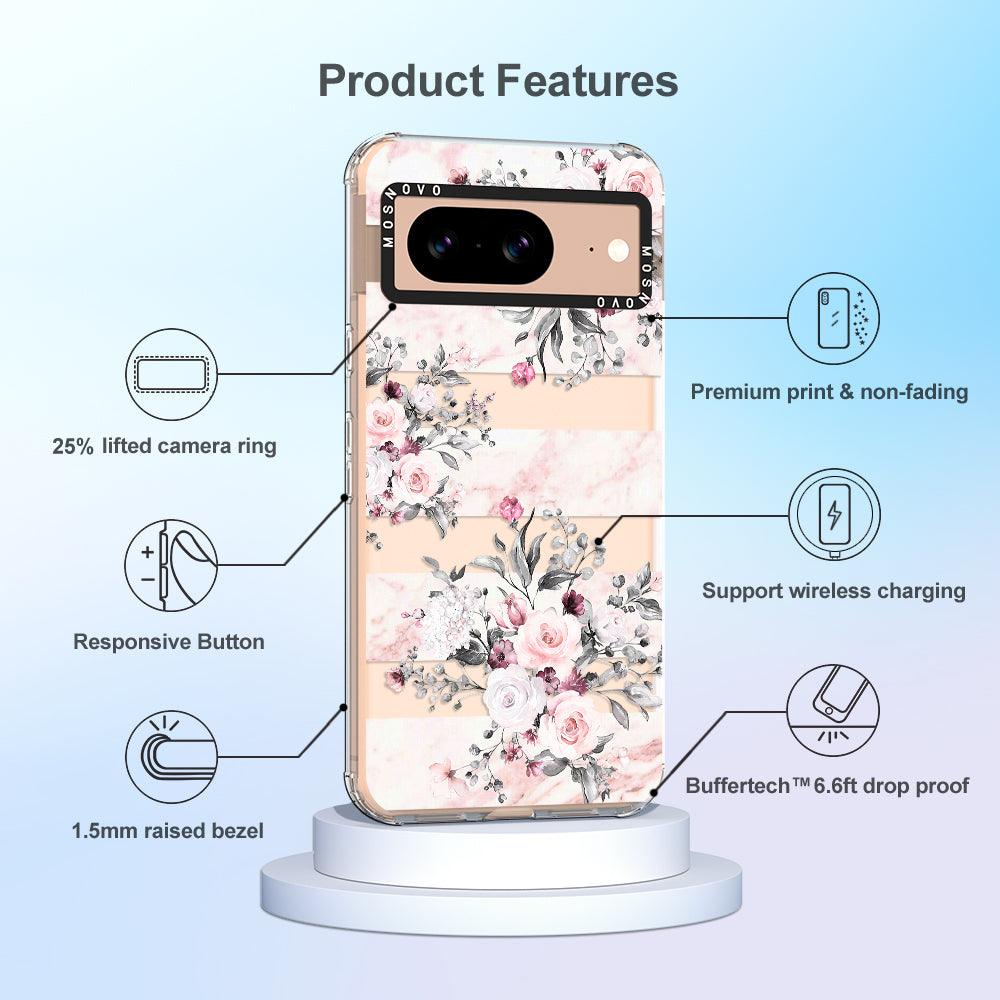 Pink Marble Flowers Phone Case - Google Pixel 8 Case - MOSNOVO