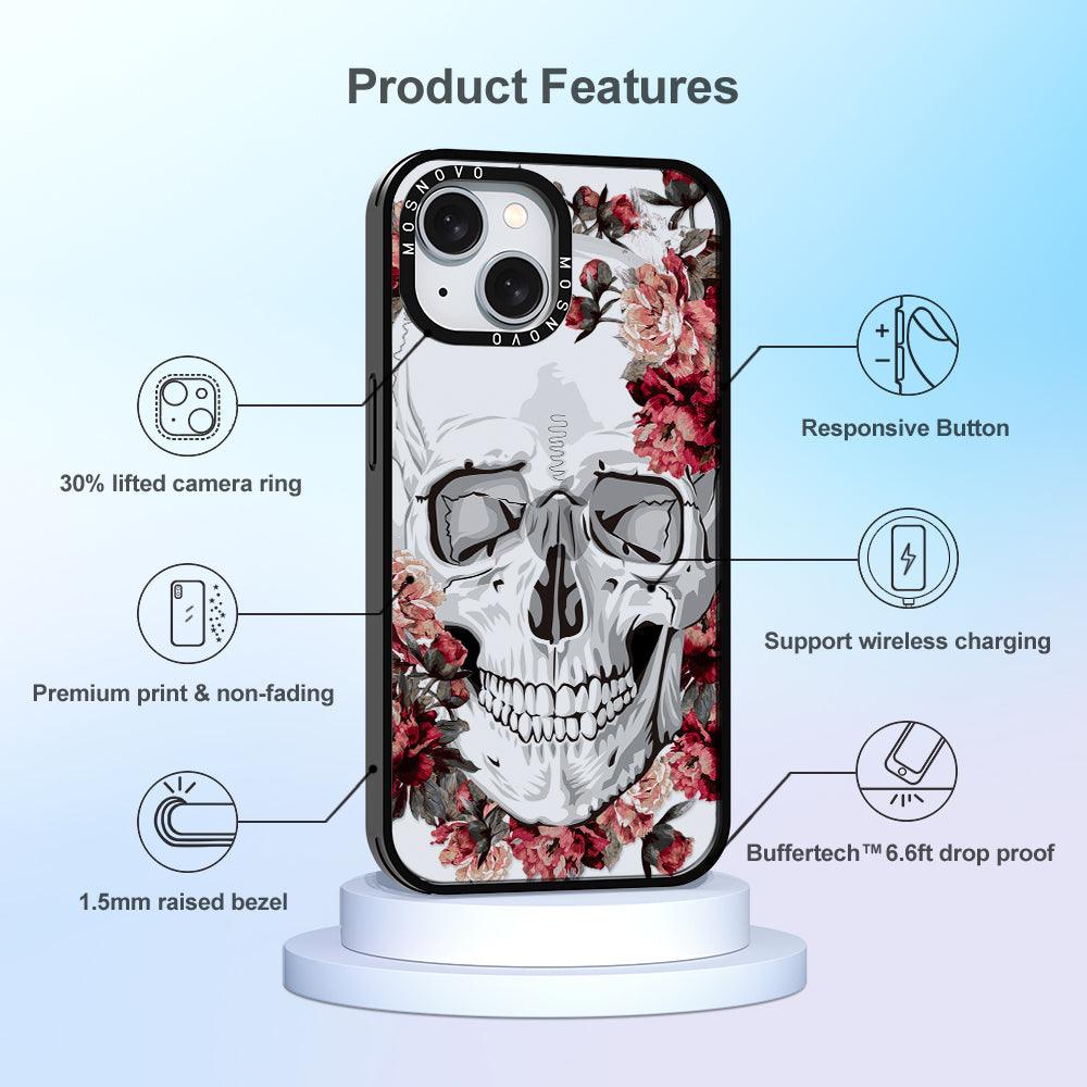 Red Flower Skull Phone Case - iPhone 15 Plus Case - MOSNOVO