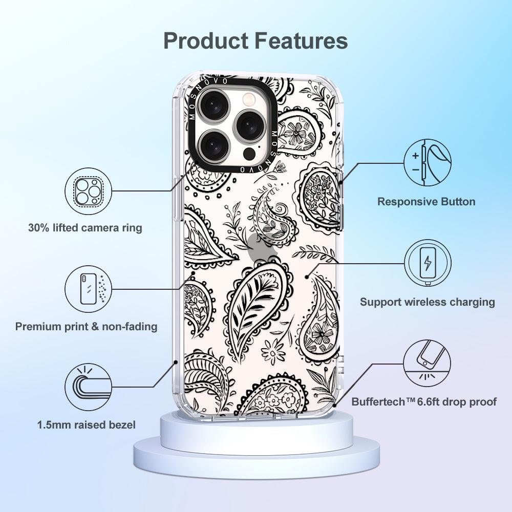 Black Paisley Phone Case - iPhone 15 Pro Max Case - MOSNOVO