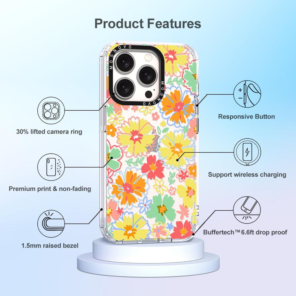 Retro Boho Hippie Flowers Phone Case - iPhone 15 Pro Case - MOSNOVO