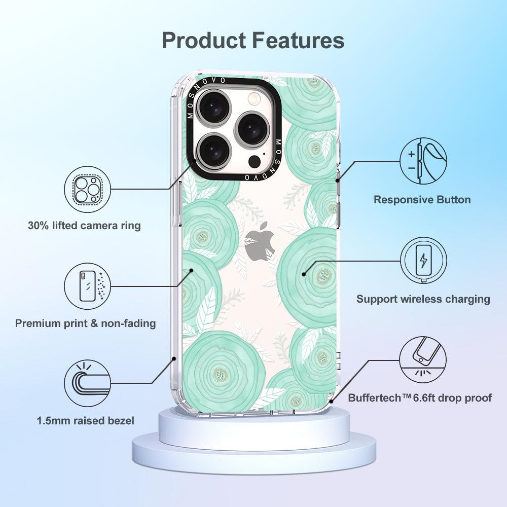 Mint Flower Phone Case - iPhone 15 Pro Case - MOSNOVO