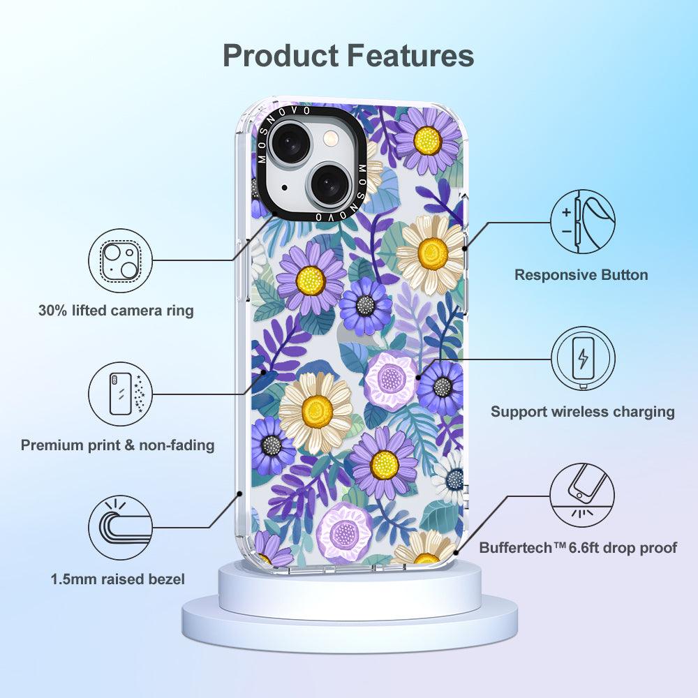 Purple Floral Phone Case - iPhone 15 Case - MOSNOVO