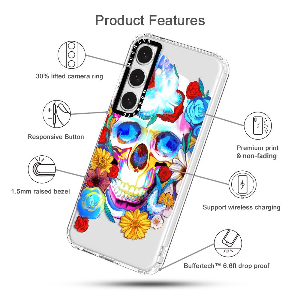 Sugar Flower Skull Phone Case - Samsung Galaxy S24 Plus Case - MOSNOVO