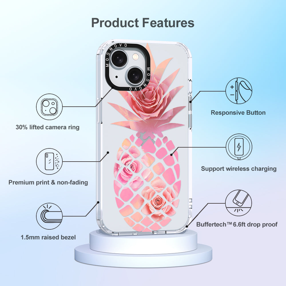 Pink Floral Pineapple Phone Case - iPhone 15 Case Clear