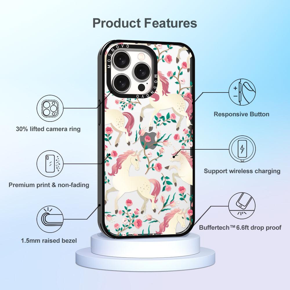 Unicorn with Floral Phone Case - iPhone 15 Pro Max Case - MOSNOVO