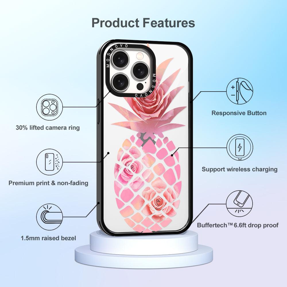 Pink Floral Pineapple Phone Case - iPhone 15 Pro Max Case - MOSNOVO