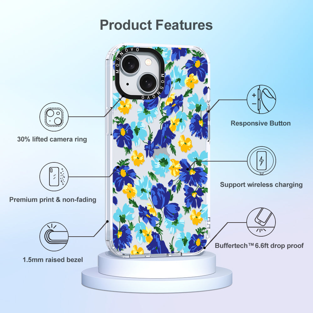 Vintage Blue Floral Phone Case - iPhone 15 Case - MOSNOVO