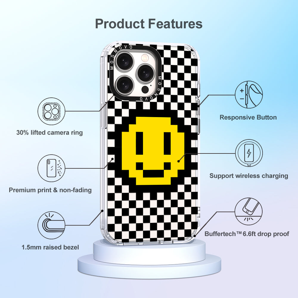 Smile Checkered Phone Case - iPhone 15 Pro Max Case - MOSNOVO