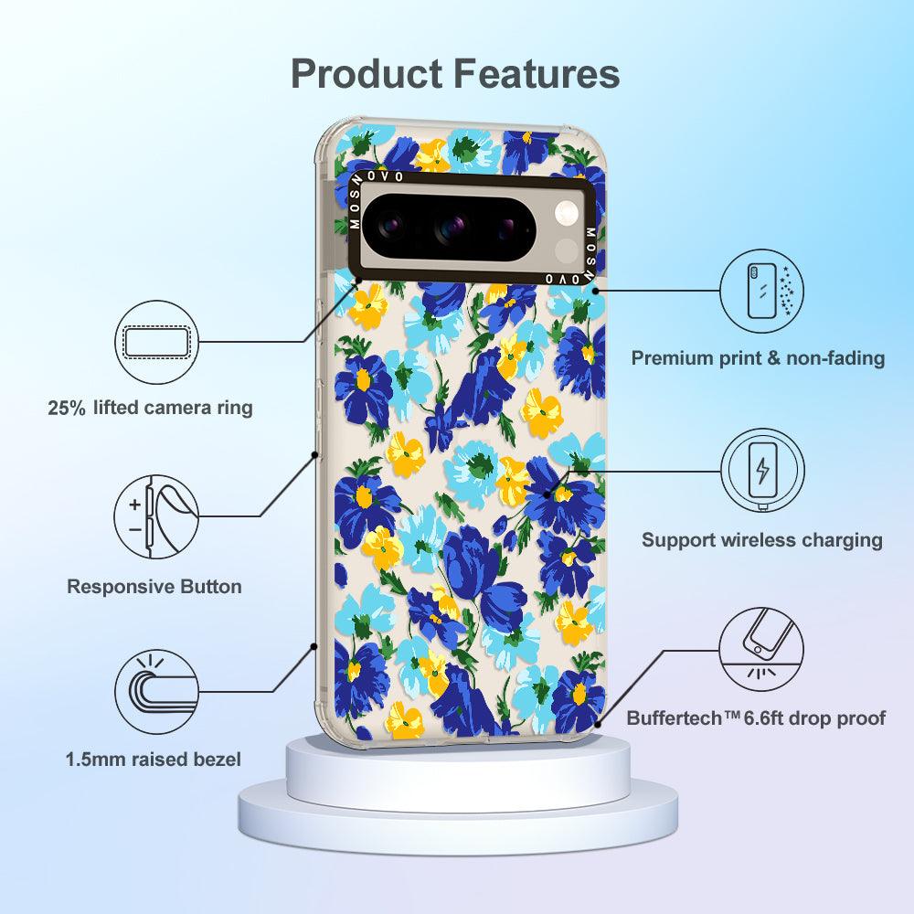 Vintage Blue Floral Phone Case - Google Pixel 8 Pro Case - MOSNOVO