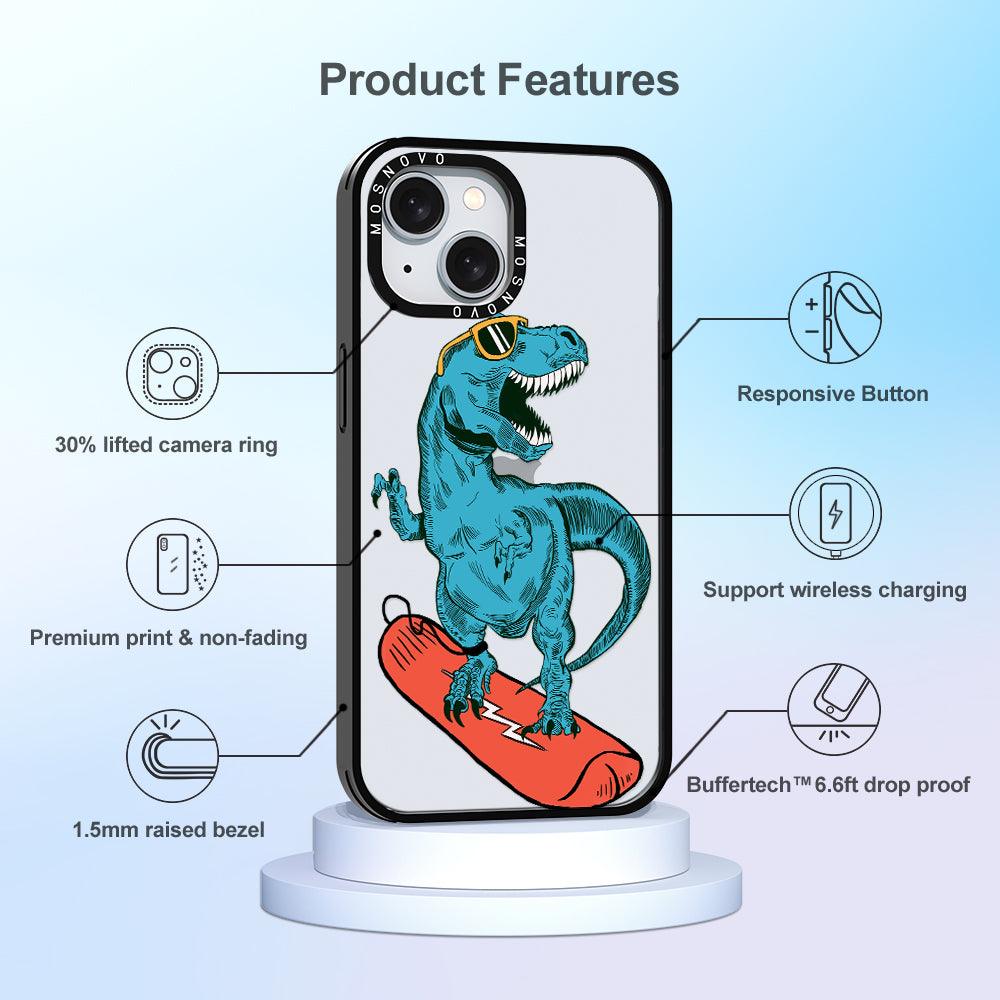 Surfing Dinosaur Phone Case - iPhone 15 Plus Case - MOSNOVO