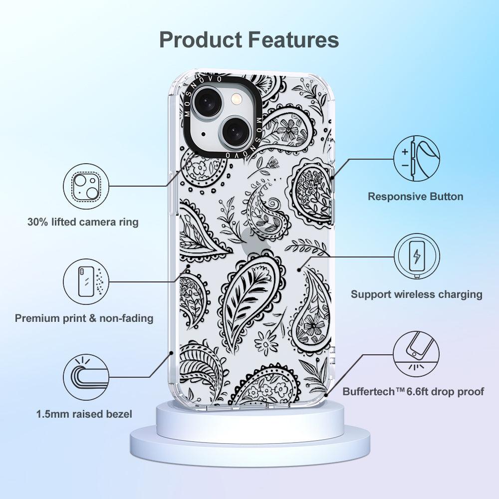 Black Paisley Phone Case - iPhone 15 Plus Case - MOSNOVO