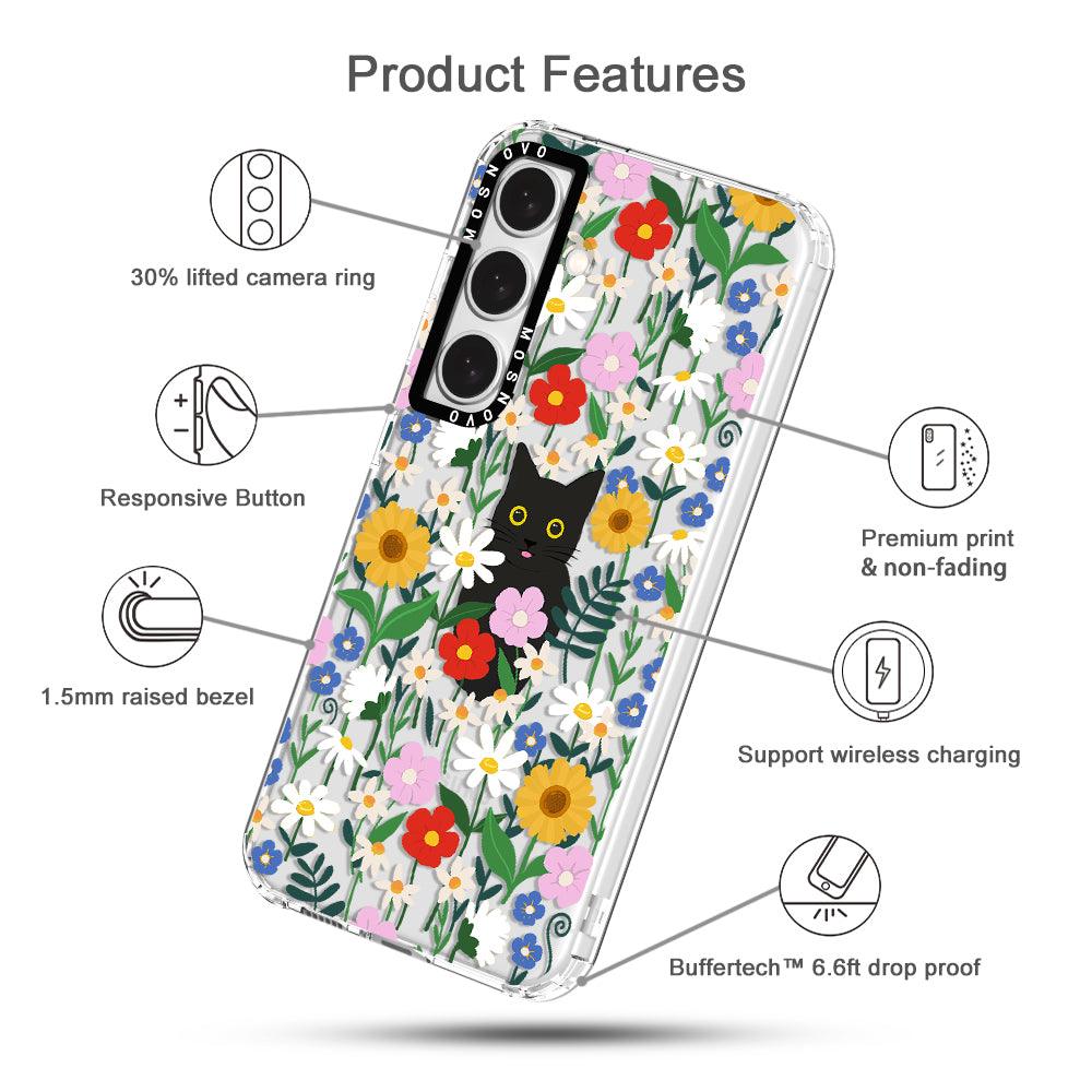 Black Cat in Garden Phone Case - Samsung Galaxy S24 Plus Case - MOSNOVO